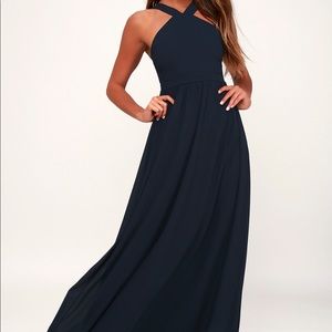 Lulu’s Air of Romance Navy Blue Maxi Dress